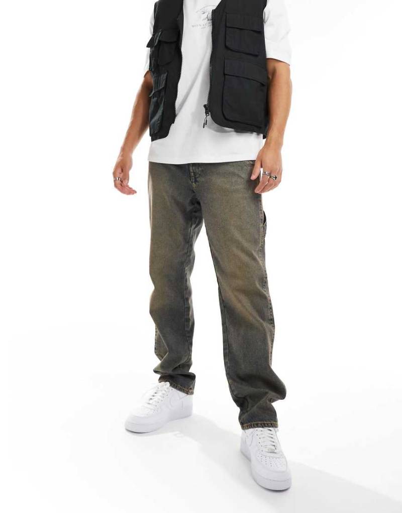 ASOS DESIGN - Carpenter-Jeans mit geradem Schnitt in Vintage-Tönung-Blau von ASOS DESIGN