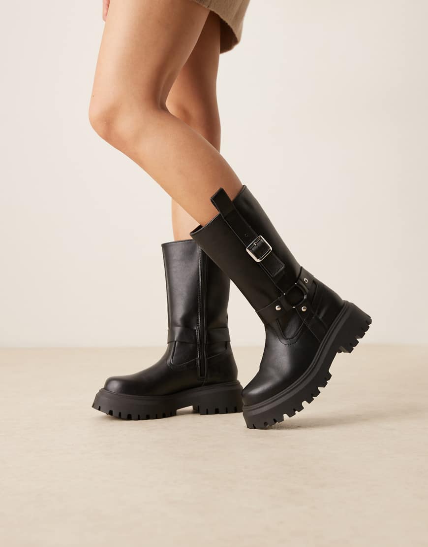 ASOS DESIGN - Chalice - Kniehohe Stiefel in Schwarz mit dicker Sohle und Schnallen von ASOS DESIGN