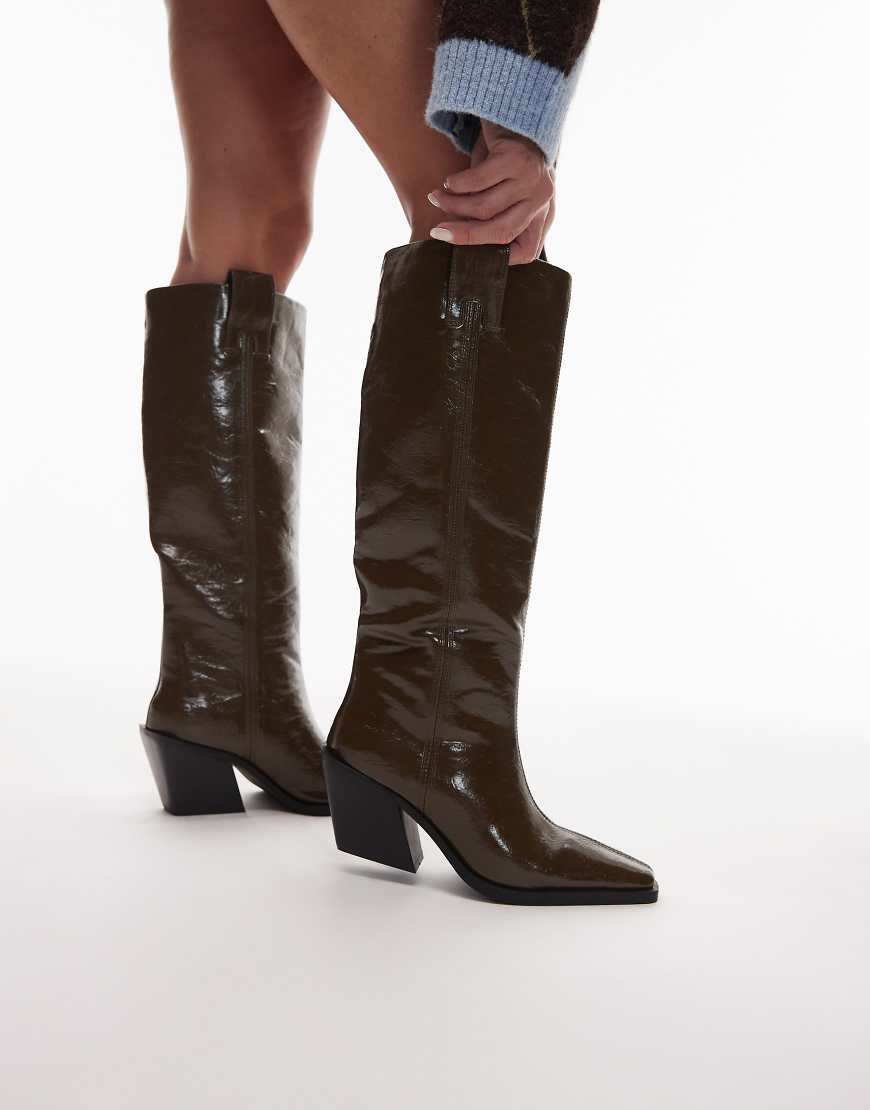 ASOS DESIGN - Chantelle - Kniehohe Westernstiefel in Oliv-Grün von ASOS DESIGN