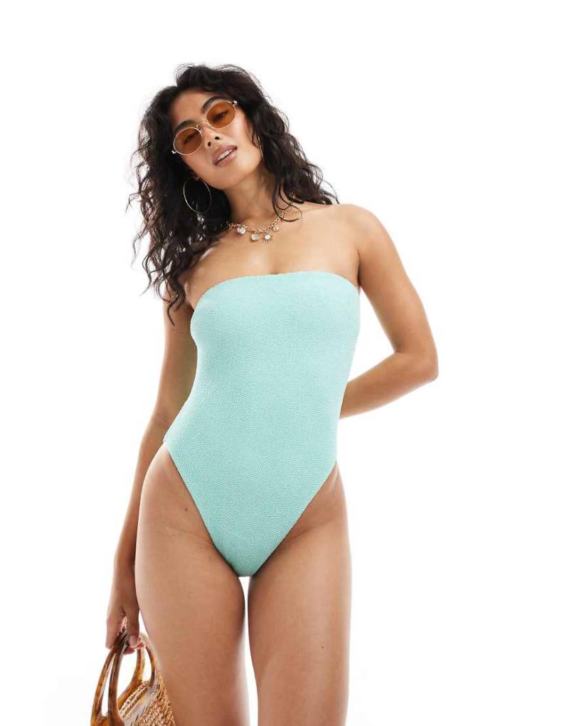 ASOS DESIGN - Charlene - Strukturierter, trägerloser Badeanzug in Minzgrün von ASOS DESIGN