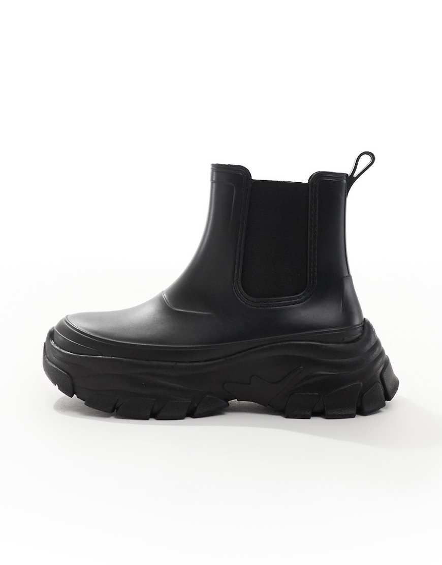 ASOS DESIGN - Chelsea-Gummistiefel in Schwarz mit dicker Sohle von ASOS DESIGN