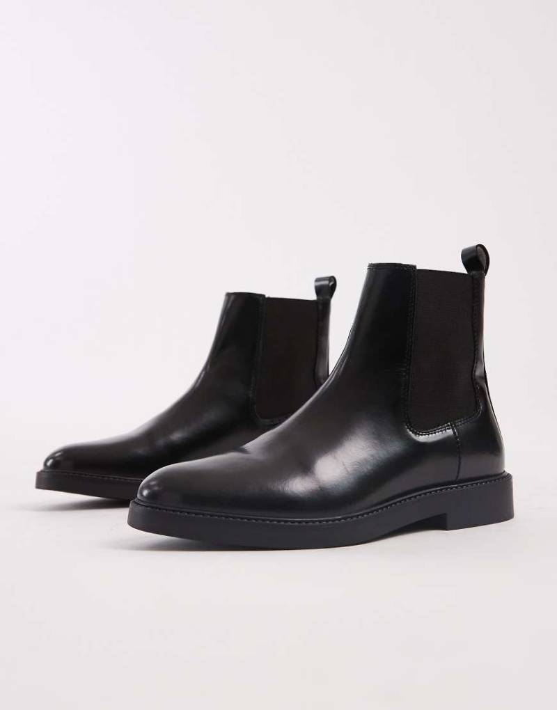 ASOS DESIGN - Chelsea-Stiefel aus Polido-Leder in Schwarz von ASOS DESIGN