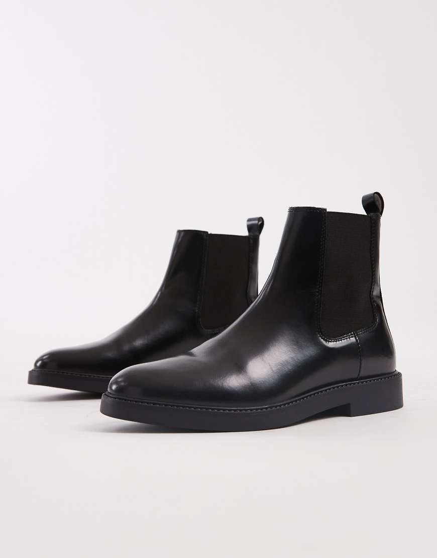ASOS DESIGN - Chelsea-Stiefel aus Polido-Leder in Schwarz von ASOS DESIGN