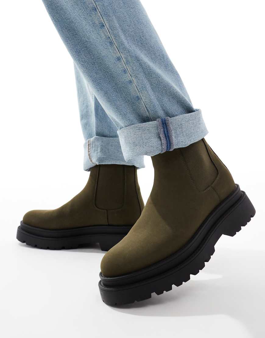 ASOS DESIGN - Chelsea-Stiefel in Khaki mit hohem Schaft und dicker Sohle-Grün von ASOS DESIGN