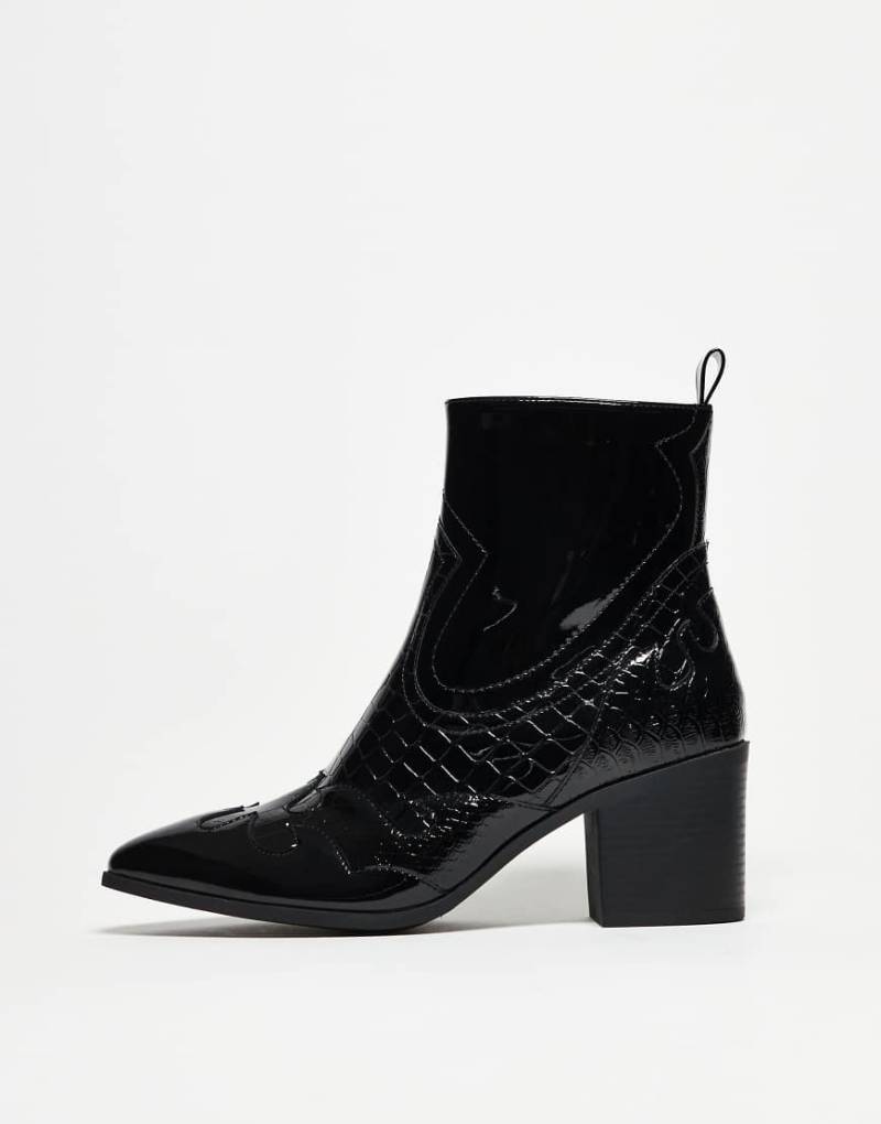 ASOS DESIGN - Chelsea-Stiefel in schwarzer Lackoptik mit Western-Detail und Absatz von ASOS DESIGN