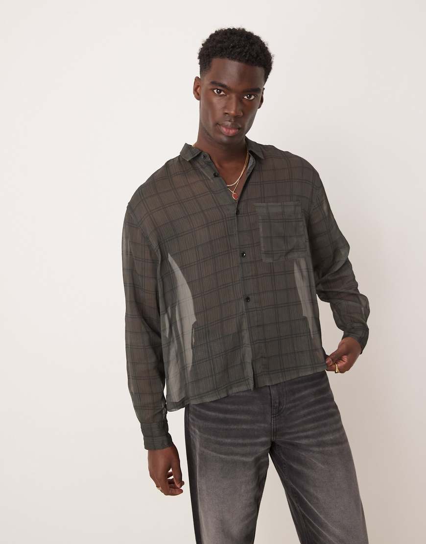 ASOS DESIGN - Chiffon-Hemd in kariertem Braun mit Oversize-Schnitt ASOS DESIGN - Chiffon-Hemd in kariertem Braun mit Oversize-Schnitt von ASOS DESIGN