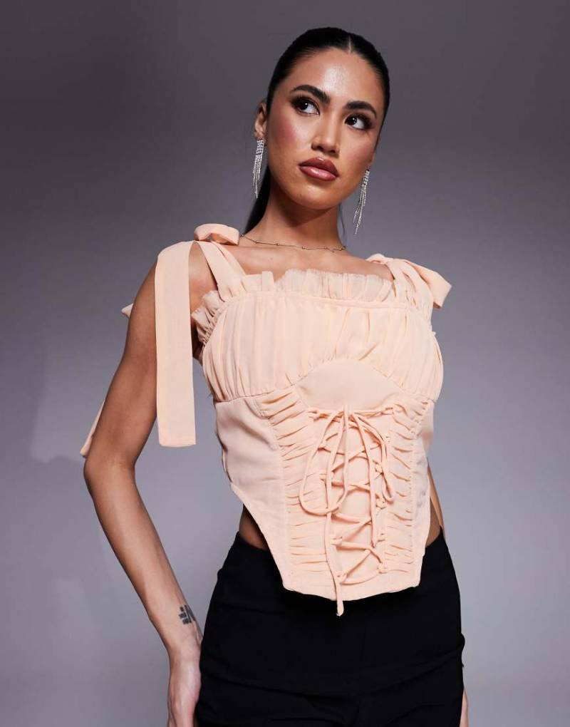ASOS DESIGN - Chiffon-Korsett in Zartrosa mit Schnürung von ASOS DESIGN