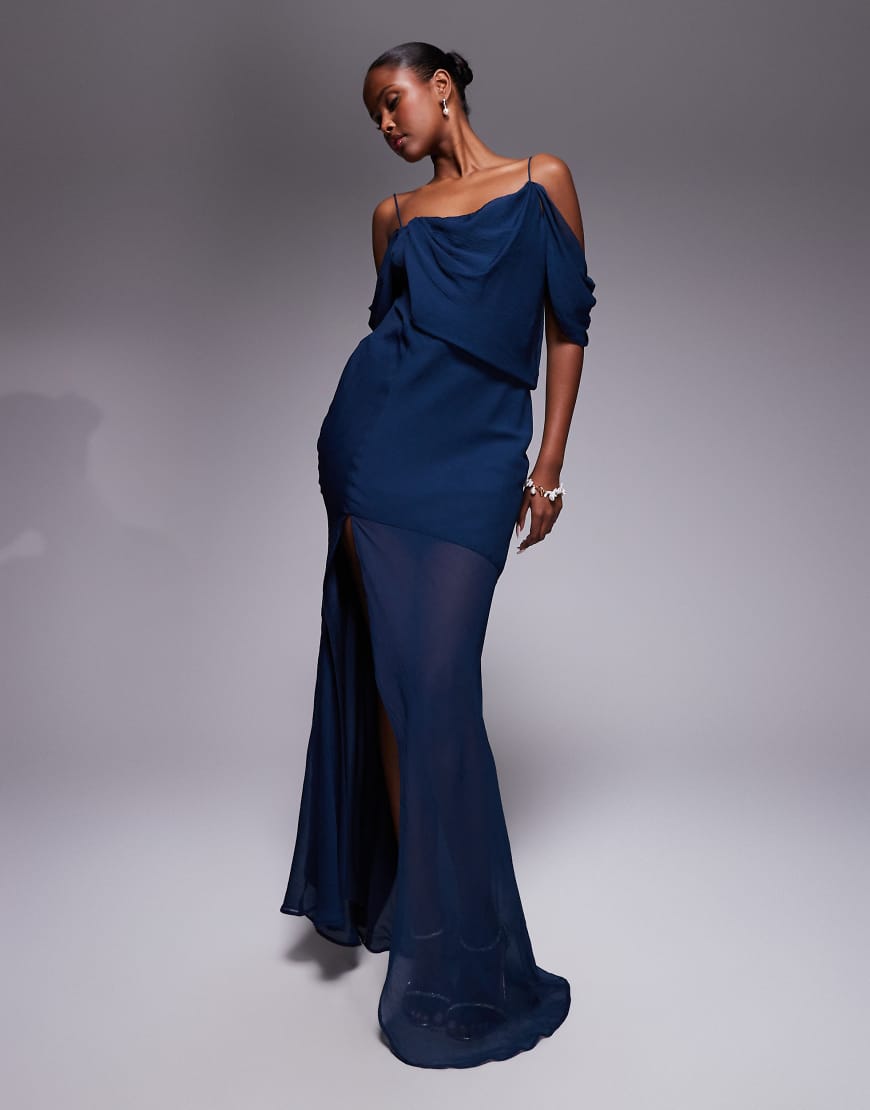 ASOS DESIGN - Chiffon-Maxikleid in Marineblau mit drapierter Vorderseite ASOS DESIGN - Chiffon-Maxikleid in Marineblau mit drapierter Vorderseite von ASOS DESIGN
