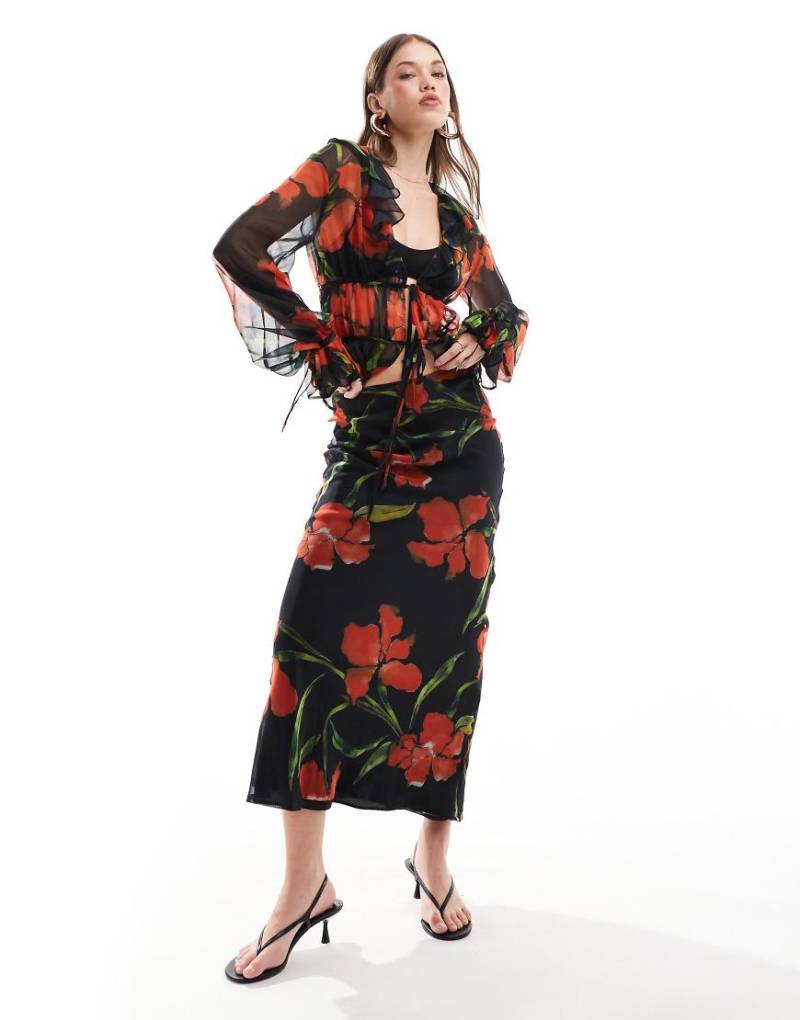 ASOS DESIGN - Chiffon-Maxirock mit Blumenprint und asymmetrischem Schnitt, Kombiteil-Bunt von ASOS DESIGN