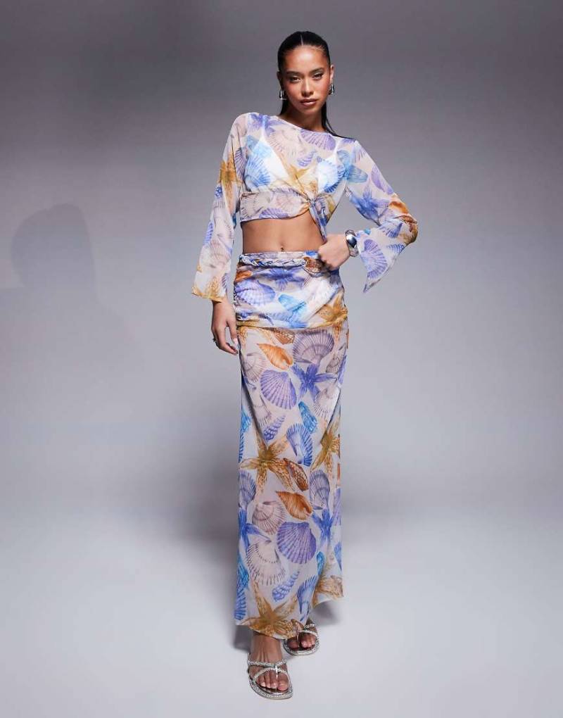 ASOS DESIGN - Chiffon-Maxirock mit Muschelmuster, Kombiteil-Bunt von ASOS DESIGN