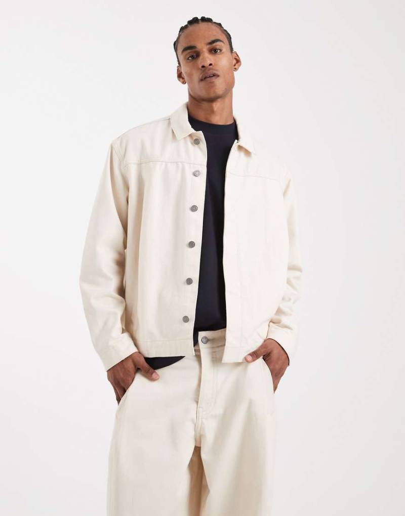 ASOS DESIGN - Circular Design Collection - Harrington-Jeansjacke aus schwerem Stoff in Ecru, Kombiteil-Weiß von ASOS DESIGN