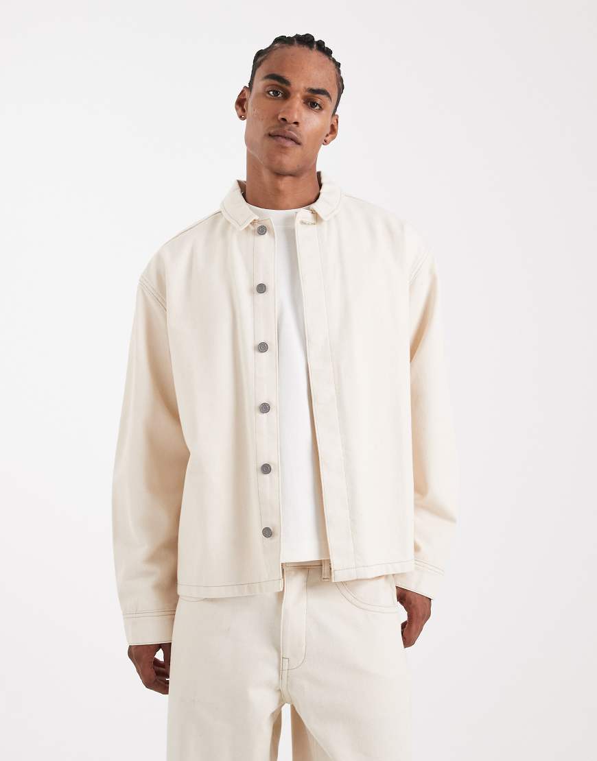 ASOS DESIGN - Circular Design Collection - Jeanshemd aus schwerem Stoff in Ecru, Kombiteil-Weiß von ASOS DESIGN