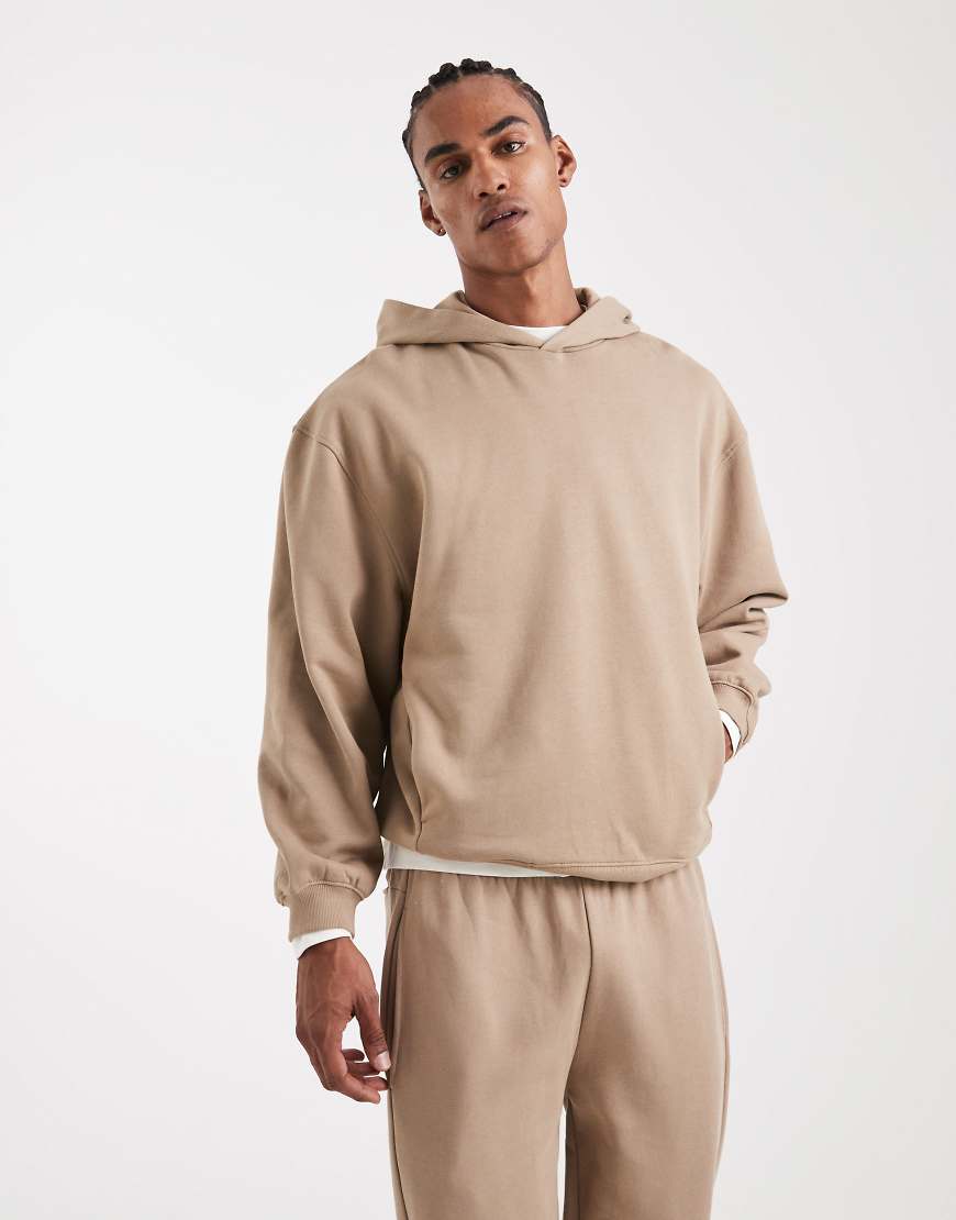 ASOS DESIGN - Circular Design Collection - Schwerer Kapuzenpullover in Steinbeige, 400 g/m²-Neutral von ASOS DESIGN