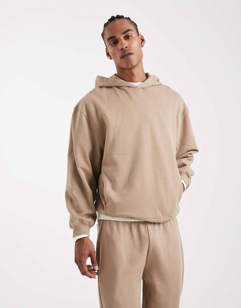ASOS DESIGN - Circular Design Collection - Schwerer Kapuzenpullover in Steinbeige, 400 g/m²-Neutral von ASOS DESIGN