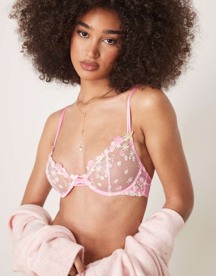 ASOS DESIGN - Cleo - Hochwertiger Bügel-BH in Rosa mit Stickerei ASOS DESIGN - Cleo - Hochwertiger Bügel-BH in Rosa mit Stickerei von ASOS DESIGN