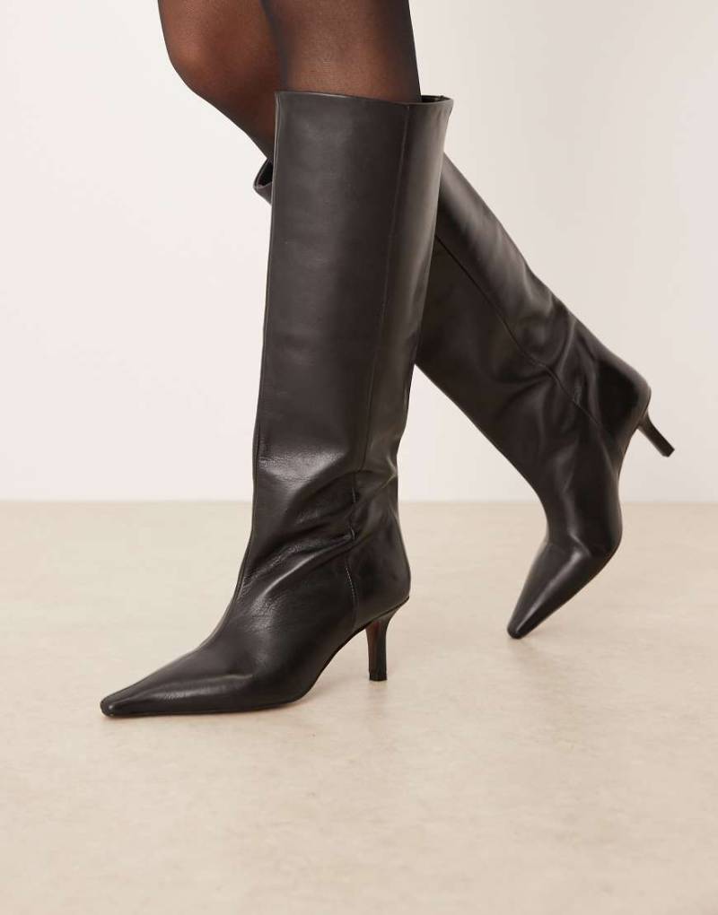 ASOS DESIGN - Cleoni - Kniehohe Schlupfstiefel aus hochwertigem Leder in Schwarz von ASOS DESIGN