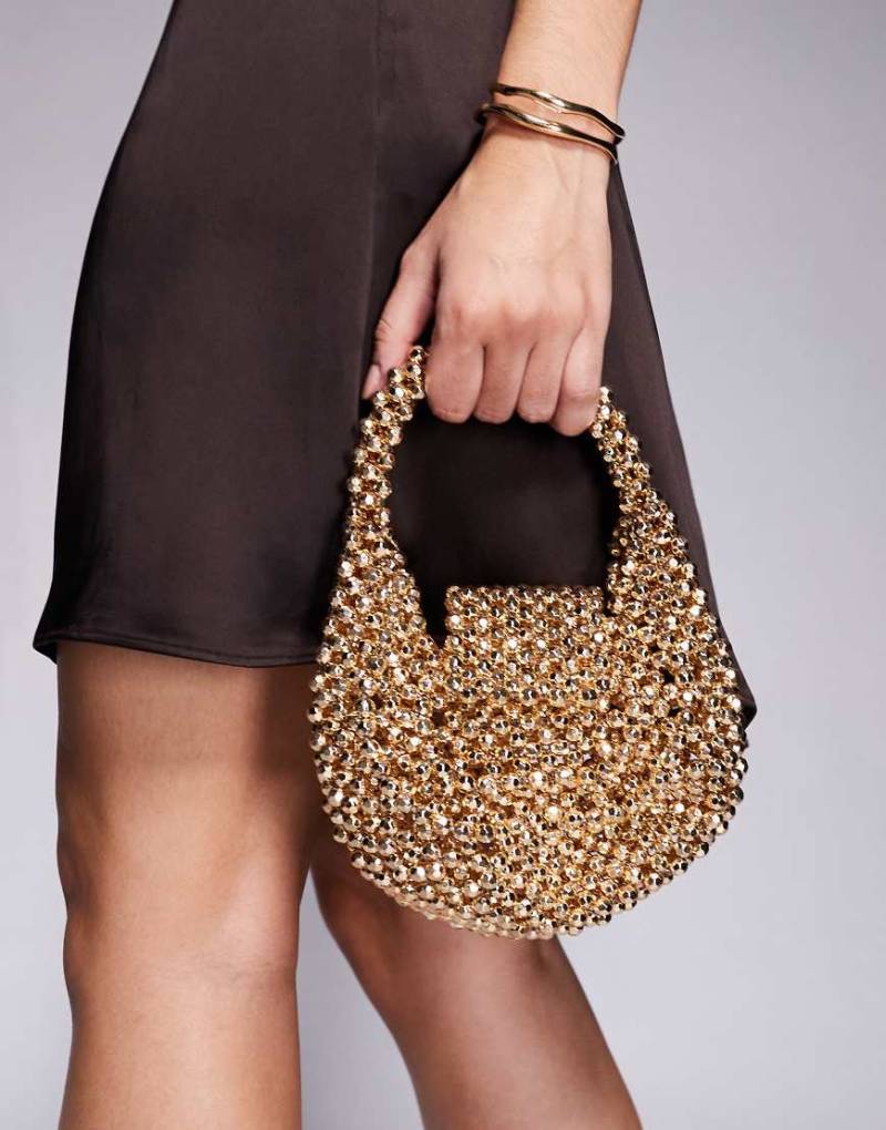 ASOS DESIGN - Clutch in Gold mit Metallic-Perlen und Umschlagklappe-Goldfarben von ASOS DESIGN