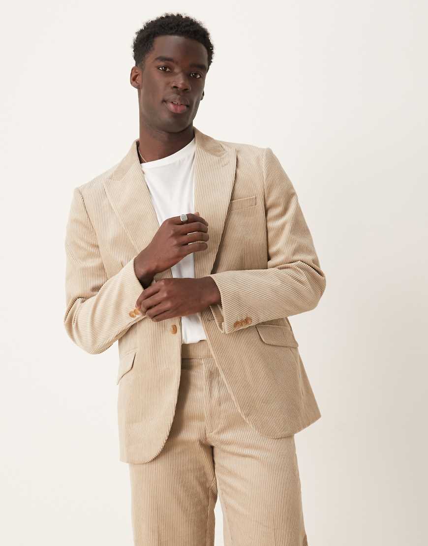 ASOS DESIGN - Cord-Anzugjacke in Steinbeige mit normalem Schnitt-Neutral von ASOS DESIGN