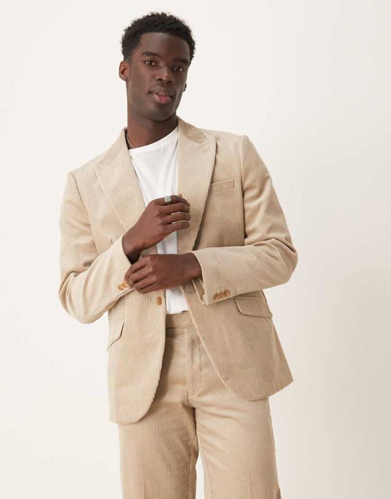 ASOS DESIGN - Cord-Anzugjacke in Steinbeige mit normalem Schnitt-Neutral von ASOS DESIGN