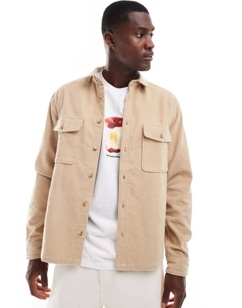 ASOS DESIGN - Cord-Hemdjacke in Ecru-Neutral von ASOS DESIGN