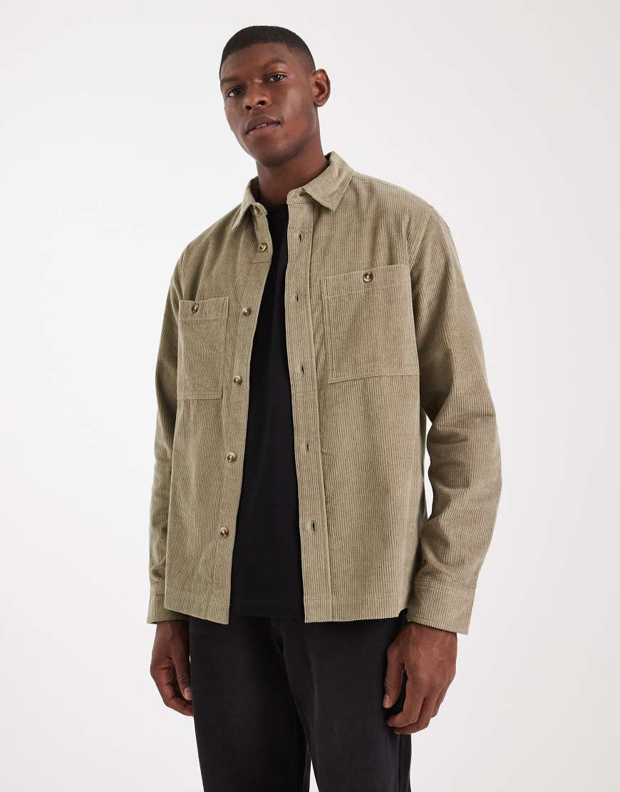 ASOS DESIGN - Cord-Hemdjacke in Khaki-Grün von ASOS DESIGN