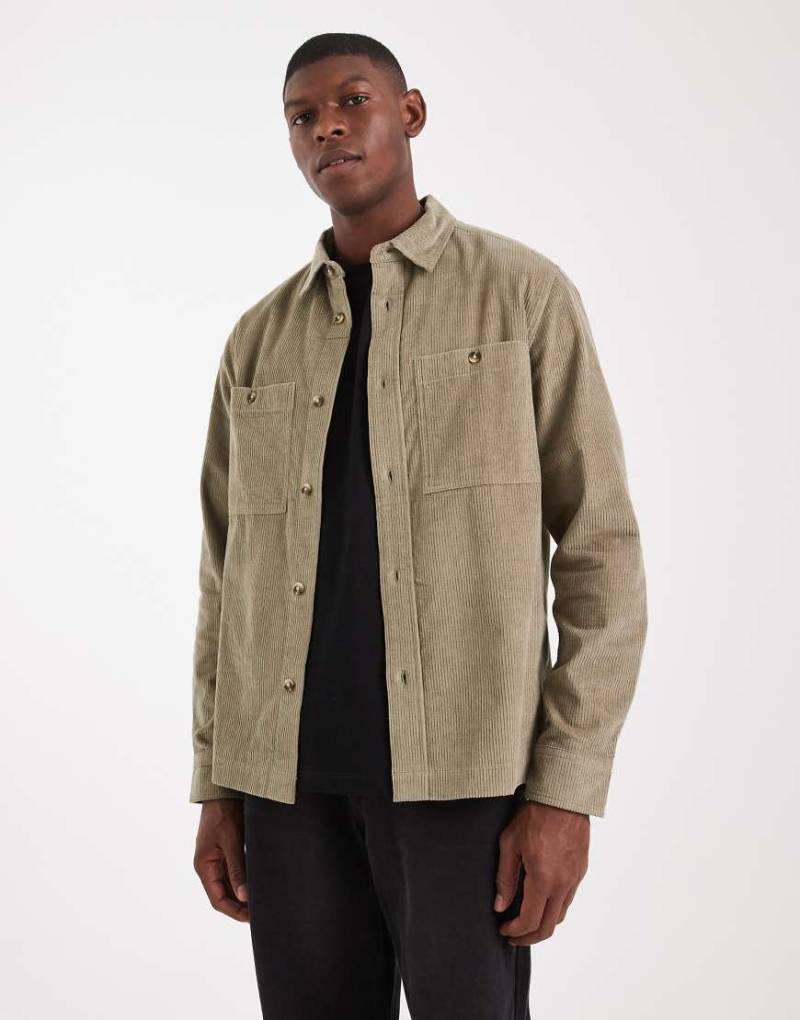 ASOS DESIGN - Cord-Hemdjacke in Khaki-Grün von ASOS DESIGN