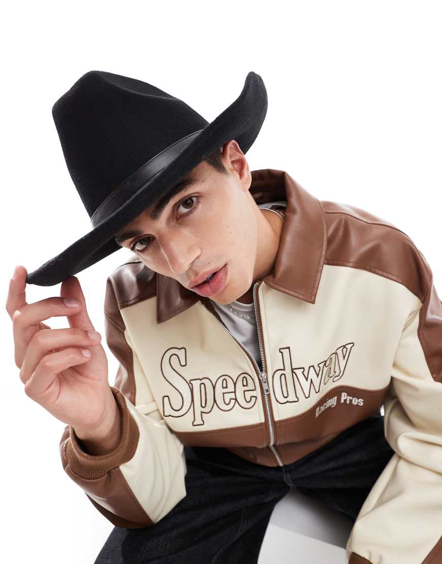 ASOS DESIGN - Cowboy-Hut in Schwarz mit Band aus Kunstleder von ASOS DESIGN