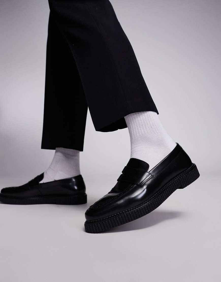 ASOS DESIGN - Creepers-Loafer aus schwarzem Leder von ASOS DESIGN
