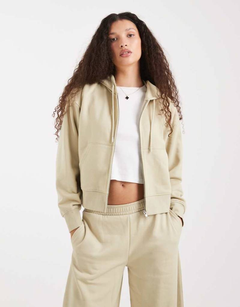 ASOS DESIGN - Cropped-Kapuzenjacke in Olivgrün mit weicher Innenseite und Reißverschluss von ASOS DESIGN