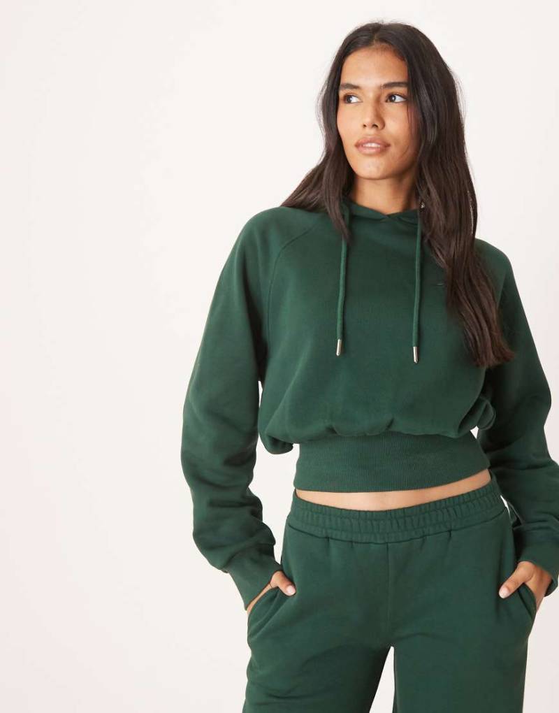ASOS DESIGN - Cropped-Kapuzenpullover in Dunkelgrün, Kombiteil-Blau von ASOS DESIGN
