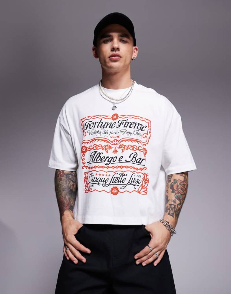 ASOS DESIGN - Cropped Oversize-T-Shirt in Wollweiß mit Textprint von ASOS DESIGN
