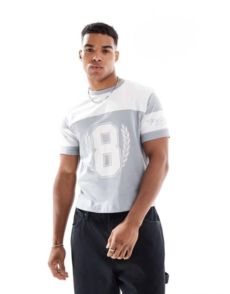 ASOS DESIGN - Cropped Standard Fit T-Shirt in Grau mit Sport-Grafik und Einsätzen von ASOS DESIGN