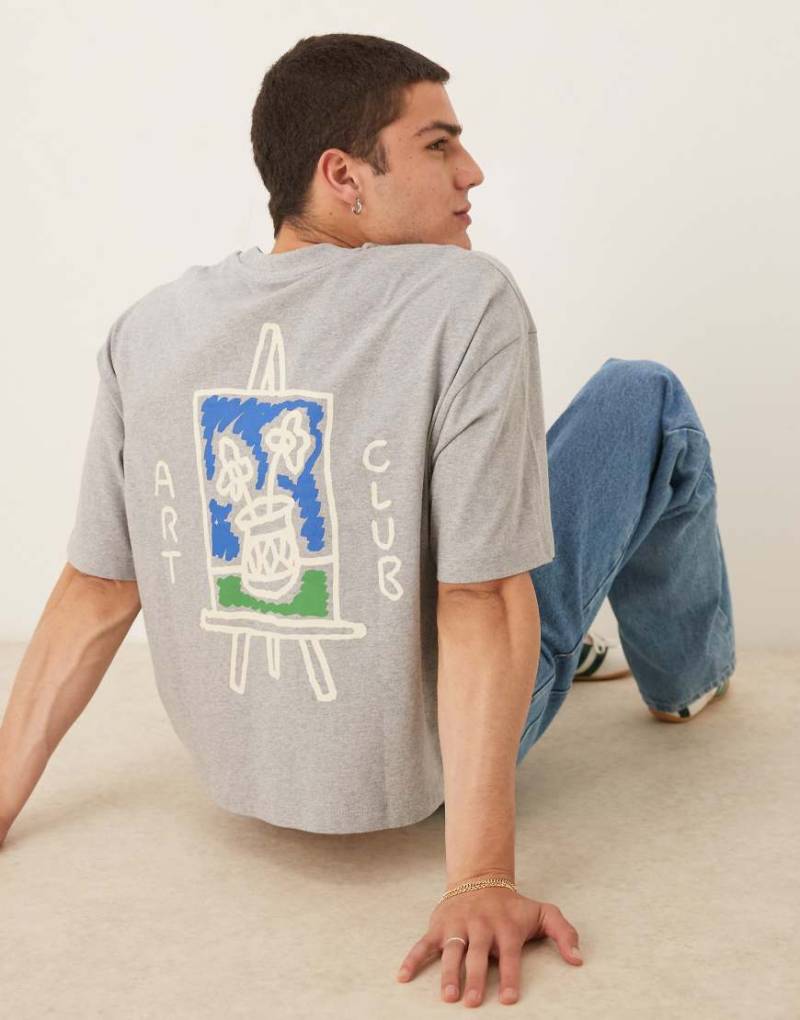 ASOS DESIGN - Cropped-T-Shirt in Grau meliert mit floraler Grafik von ASOS DESIGN