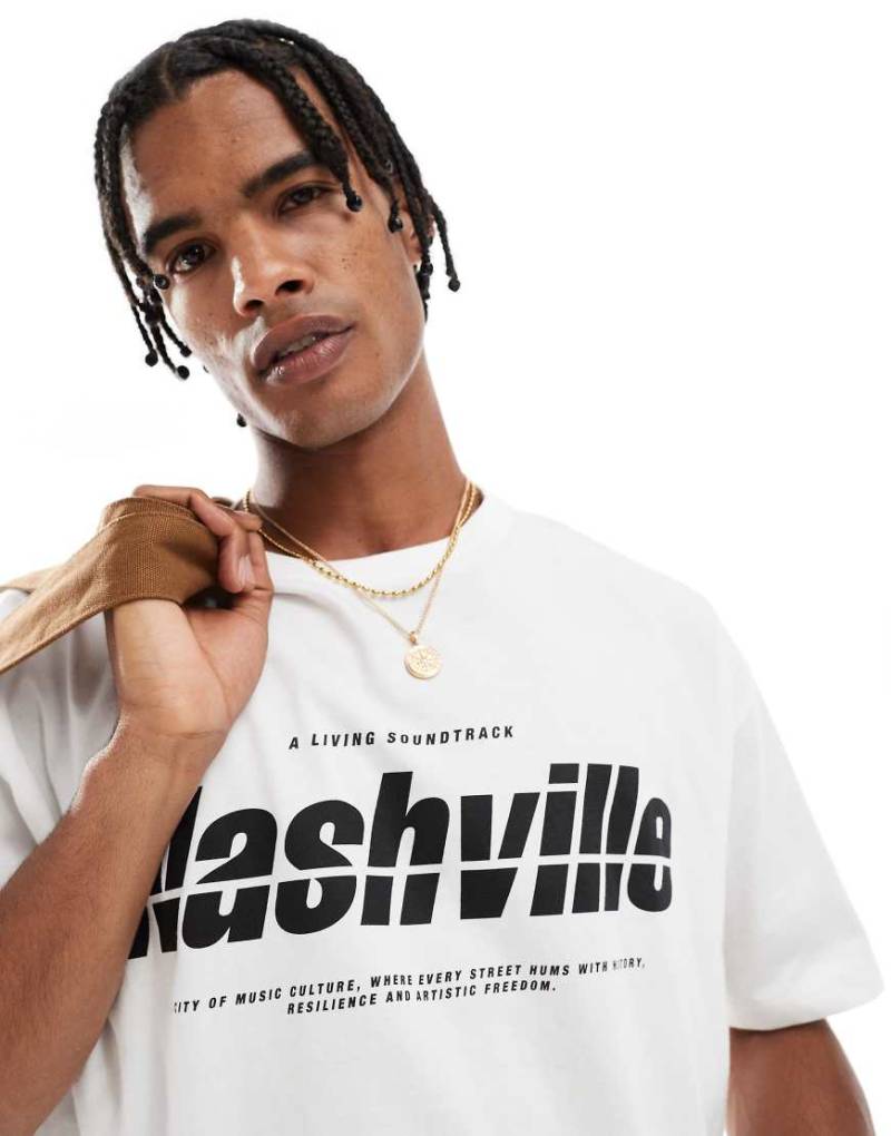 ASOS DESIGN - Cropped-T-Shirt in Weiß mit City-Grafikprint und Oversize-Passform von ASOS DESIGN