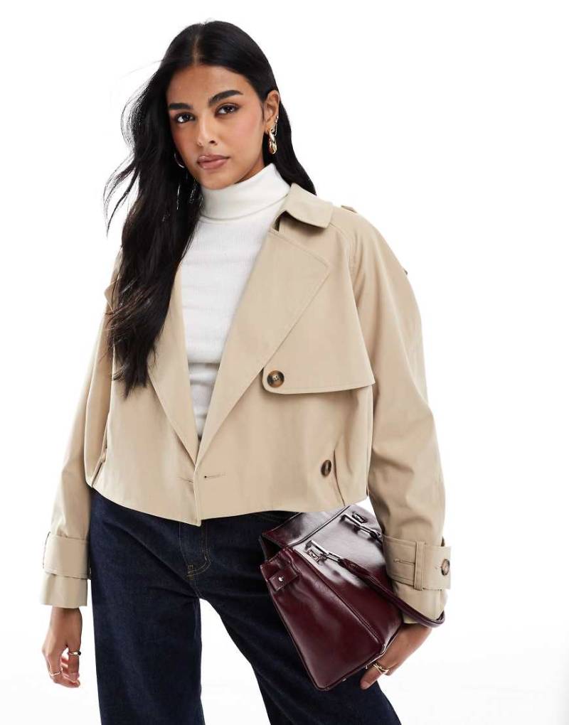 ASOS DESIGN - Cropped-Trenchcoat in Steinbeige mit Ballonsaum-Neutral von ASOS DESIGN