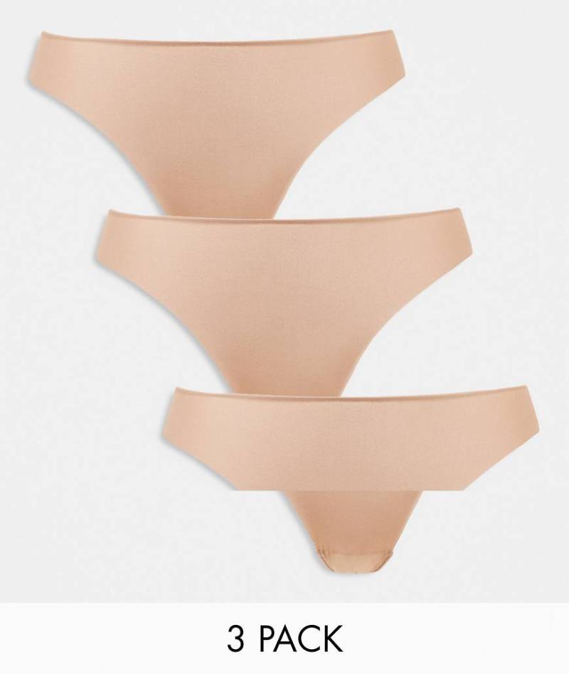 ASOS DESIGN Curve - 3er-Pack sich nicht abzeichnende Tangas in Beige mit Spitzeneinsatz-Neutral von ASOS DESIGN