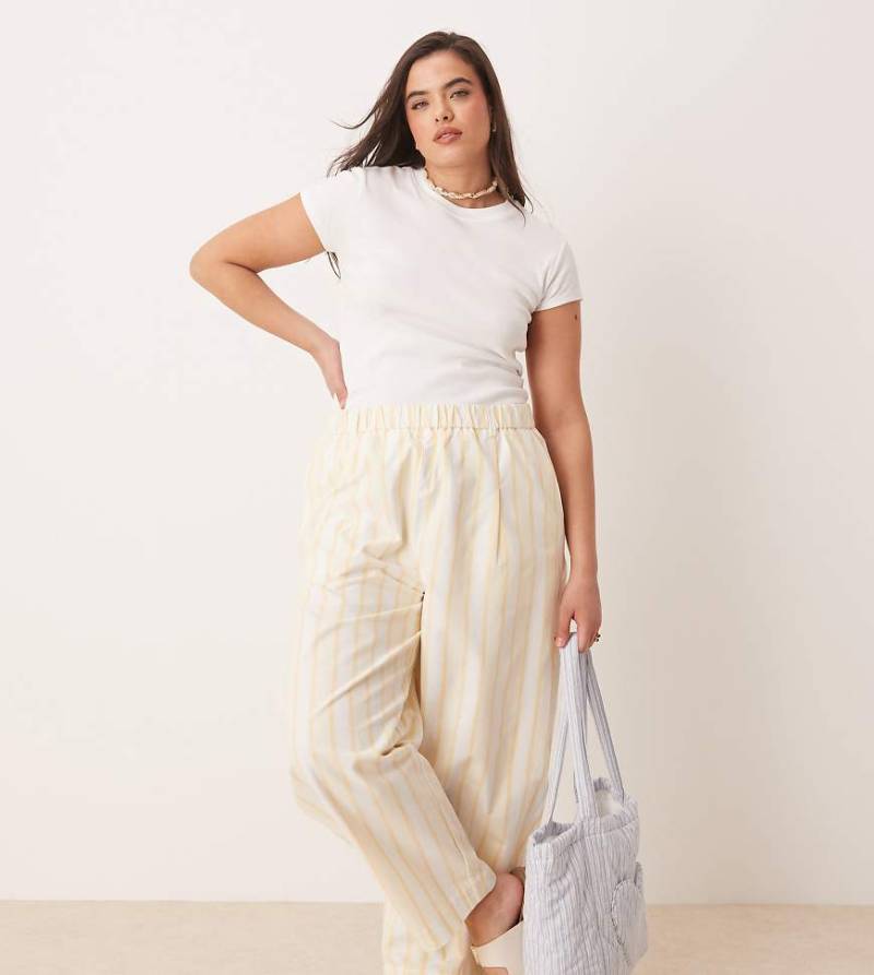 ASOS DESIGN Curve - Barrel-Hose in Leinenoptik mit gelben Streifen von ASOS DESIGN