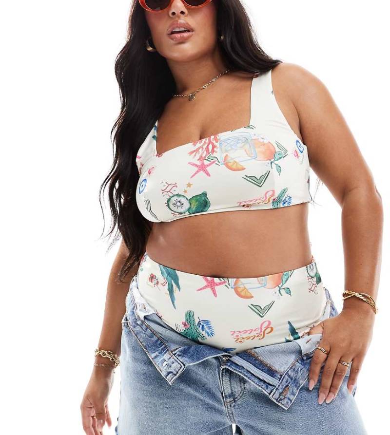 ASOS DESIGN Curve - Bikinioberteil mit Postkartenprint-Bunt von ASOS Curve
