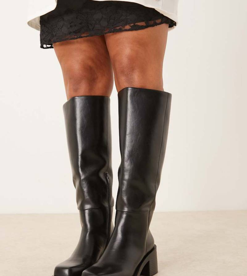 ASOS DESIGN Curve - Campbell - Kniehohe Stiefel in Schwarz mit dicker Sohle und Absatz von ASOS DESIGN