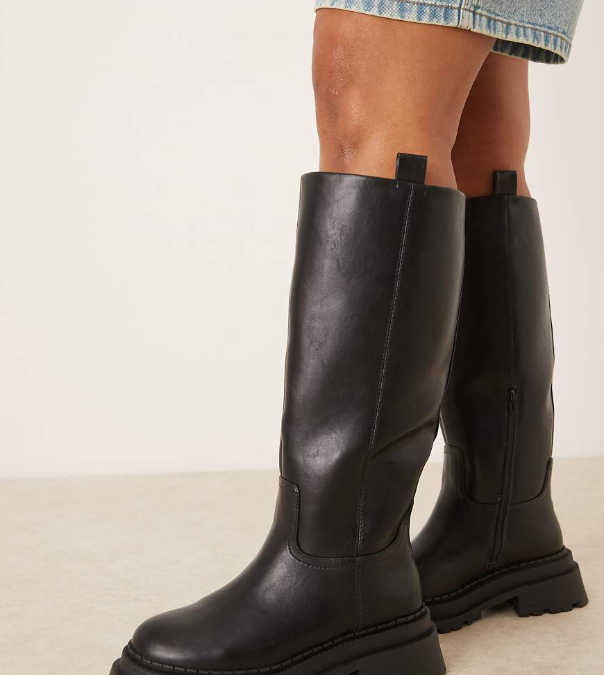 ASOS DESIGN Curve - Cecilia - Flache, kniehohe Stiefel in Schwarz mit dicker Sohle von ASOS DESIGN