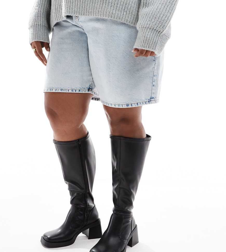 ASOS DESIGN Curve - Charlotte - Kniehohe Stiefel in Schwarz mit Absatz von ASOS DESIGN