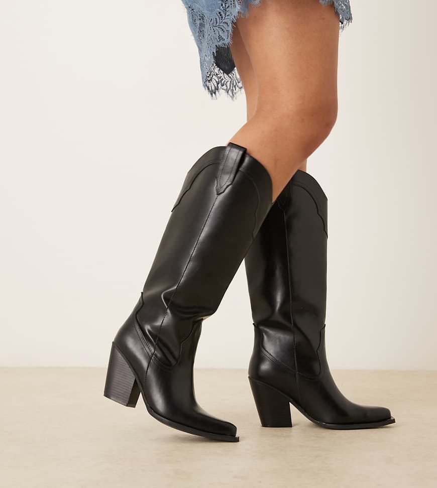 ASOS DESIGN Curve - Claudette - Kniehohe Cowboystiefel in Schwarz von ASOS DESIGN