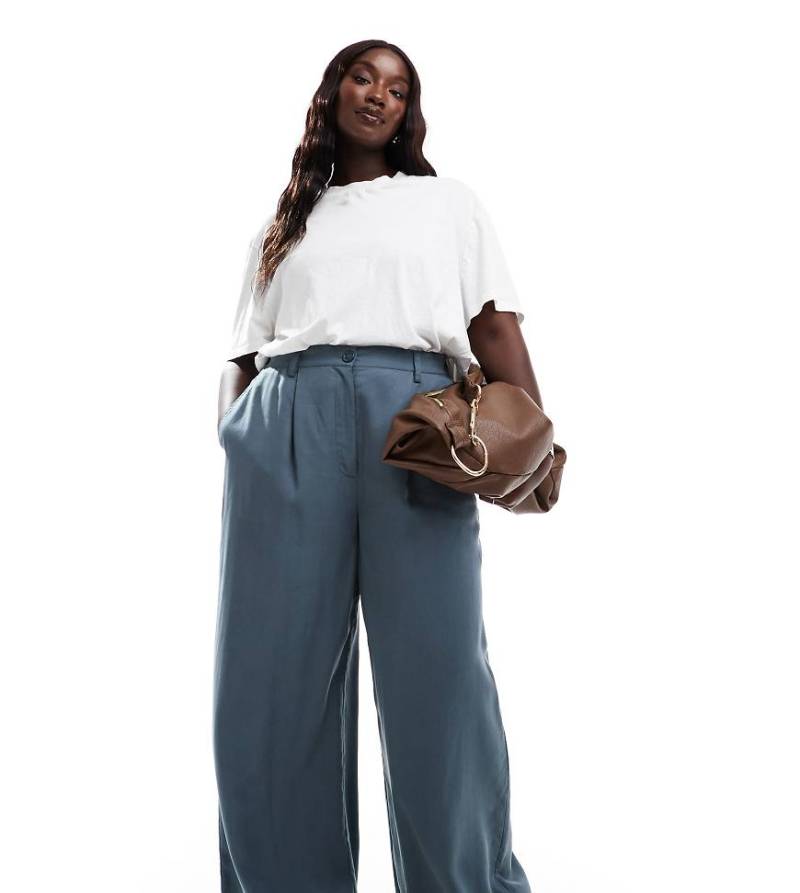 ASOS DESIGN Curve - Hose in Petrolblau mit lockerem, geradem Schnitt von ASOS DESIGN
