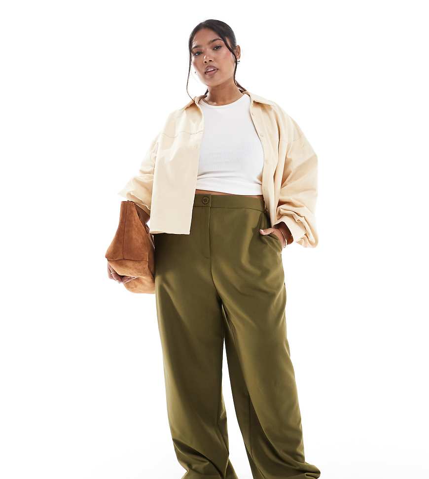 ASOS DESIGN Curve - Elegante, lässig und gerade geschnittene Hose in Khaki-Grün ASOS DESIGN Curve - Elegante, lässig und gerade geschnittene Hose in Khaki-Grün von ASOS DESIGN