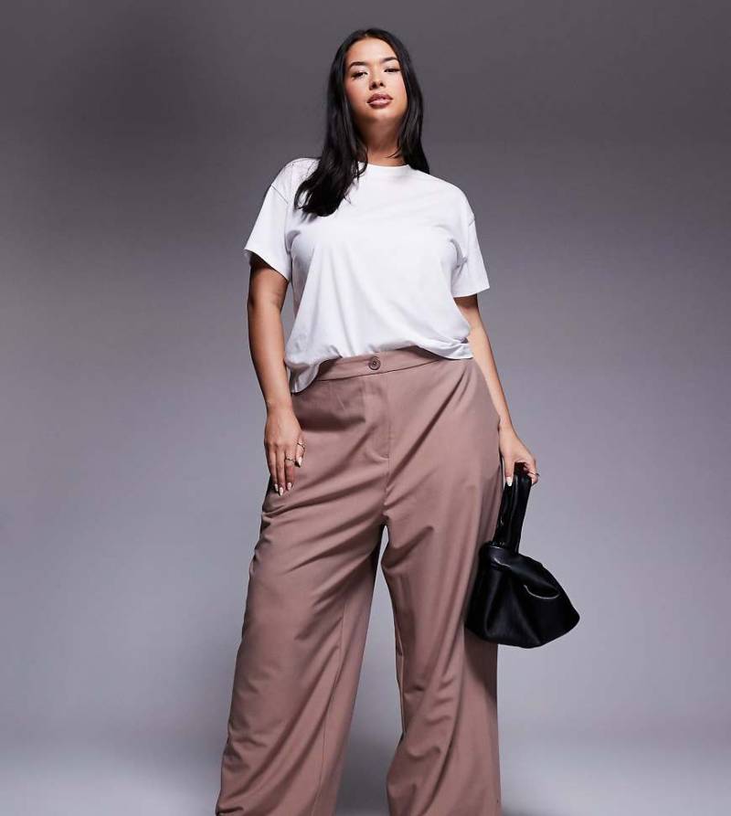 ASOS DESIGN Curve - Elegante, lässig und gerade geschnittene Hose in Taupe-Braun von ASOS Curve