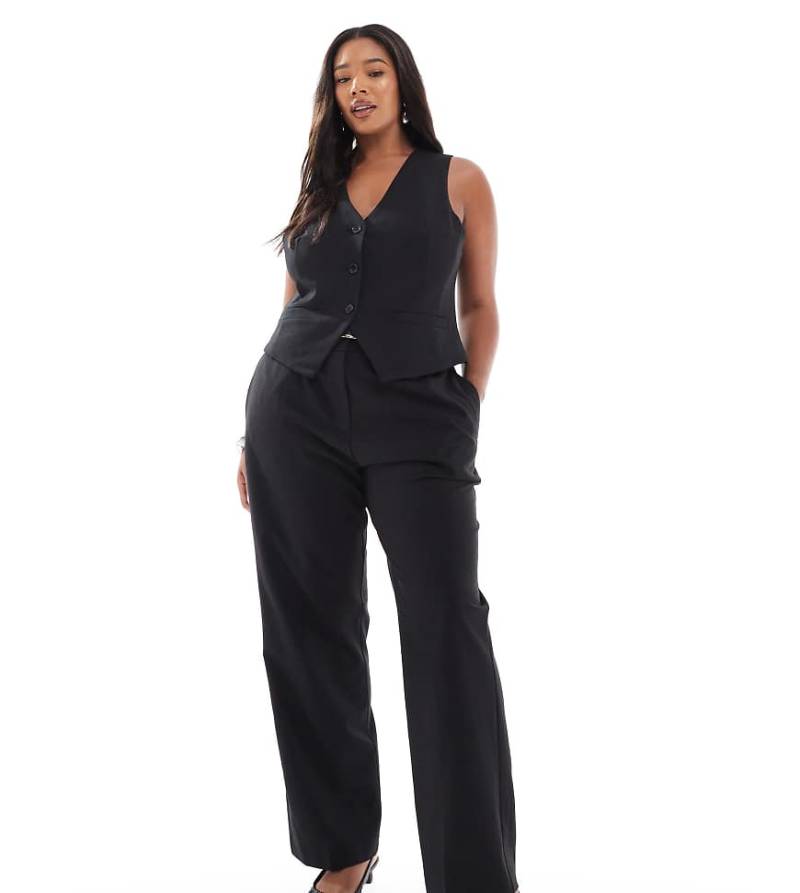 ASOS DESIGN Curve - Elegante, schmal geschnittene Hose in Schwarz mit geradem Schnitt von ASOS DESIGN