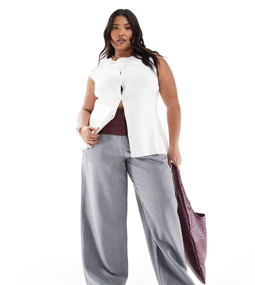 ASOS DESIGN Curve - Elegante Hose in Grau mit kontrastierender Bahn aus Kunstleder von ASOS DESIGN