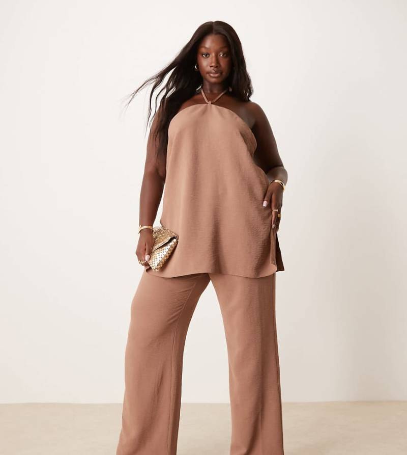 ASOS DESIGN Curve - Elegante Hose in Mokka mit geradem Bein, Kombiteil-Braun von ASOS DESIGN