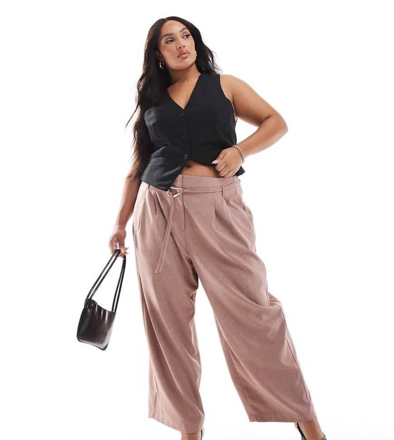 ASOS DESIGN Curve - Elegante Hose in Nerzrosa mit abgerundetem Beinschnitt und zwei Bindebändern von ASOS DESIGN