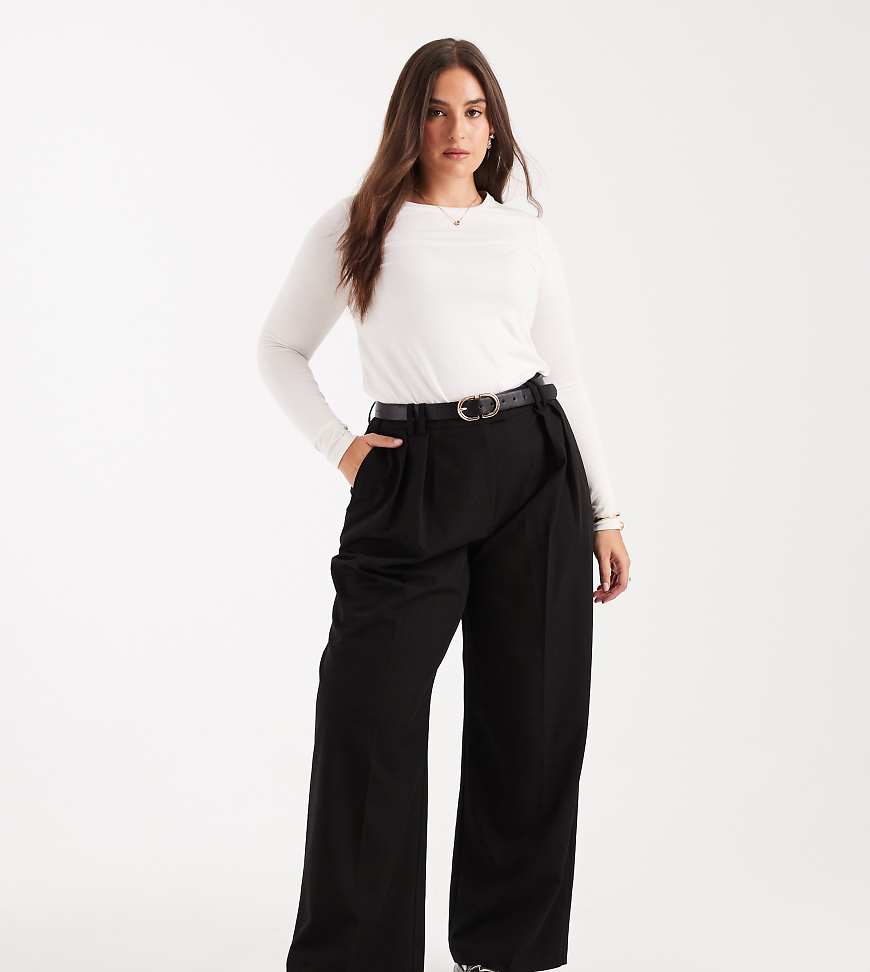 ASOS DESIGN Curve - Elegante Hose in Schwarz mit weitem Bein und Bundfalten von ASOS Curve